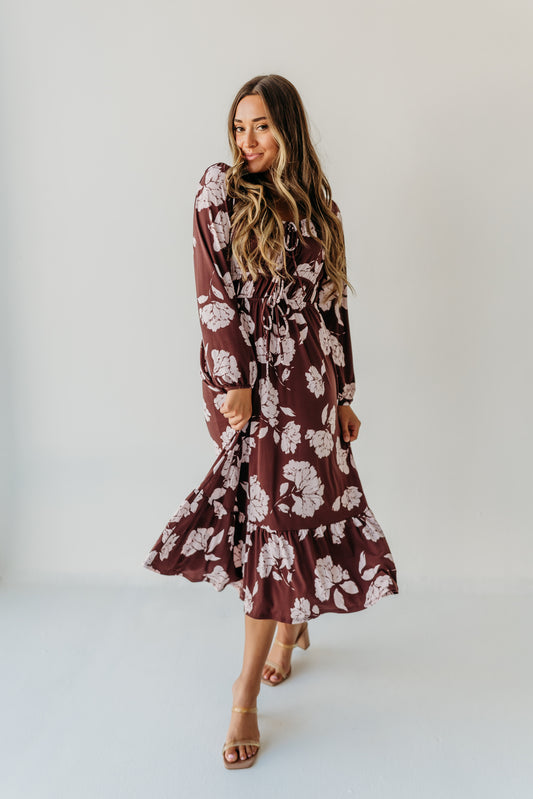 THE CINDY FORAL DRESS IN BURGUNDY