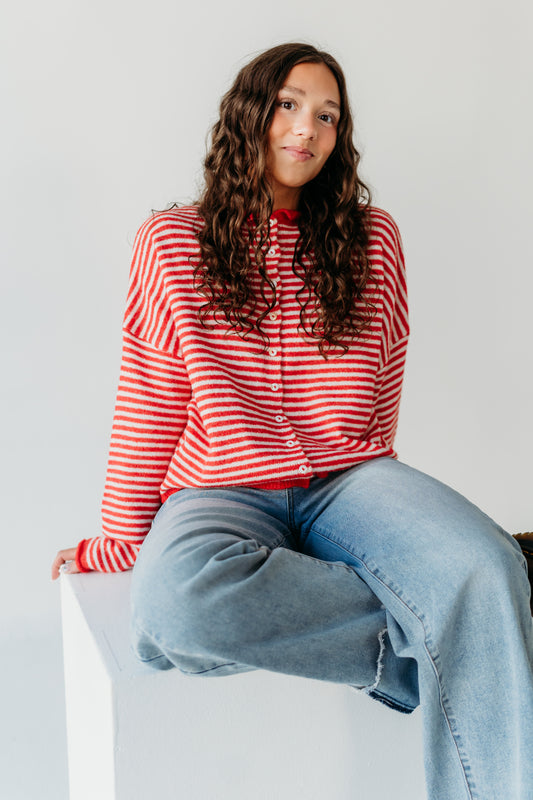 THE CAMPBELL CARDIGAN IN RED STRIPE