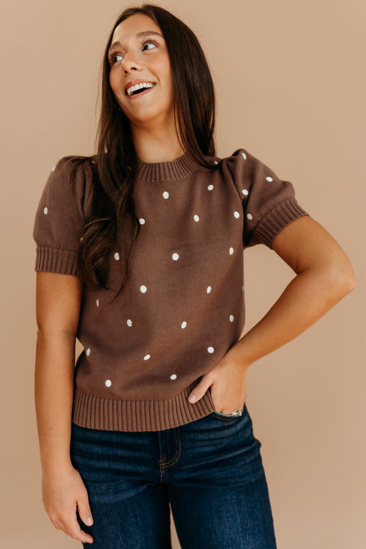 THE PEYTON POLKA DOT SWEATER IN MOCHA