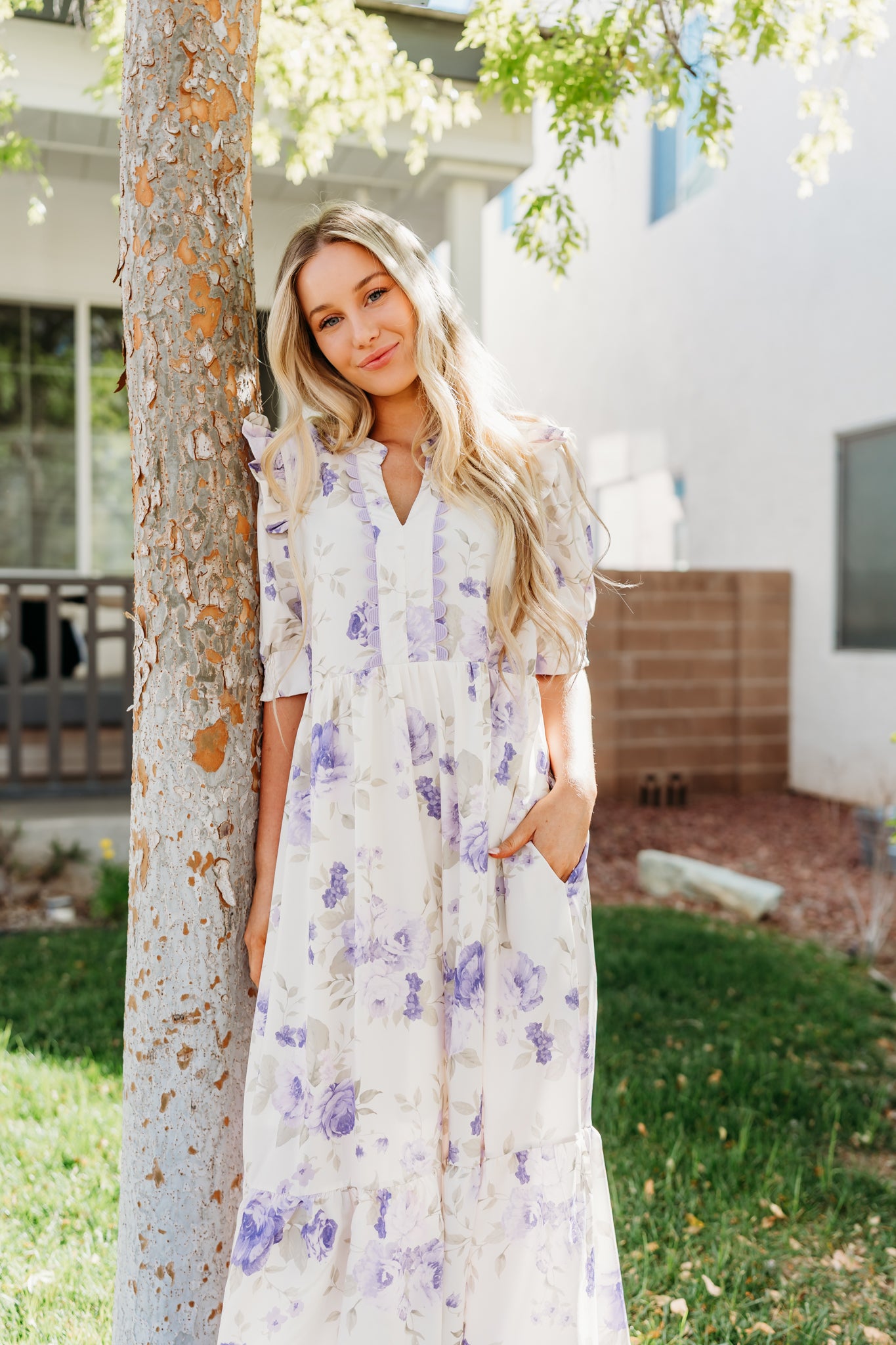 lilac midi dress THE FINLEE FLORAL MIDI DRESS IN LILAC – Pink Desert