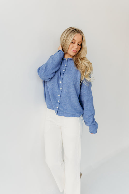 THE CAMPBELL CARDIGAN IN DUSTY BLUE