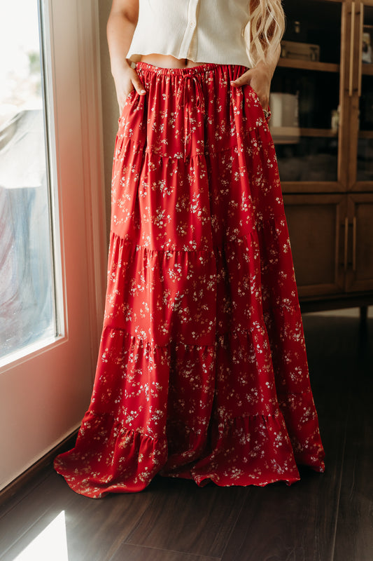 THE LARISSA FLORAL PRINT SKIRT IN RED
