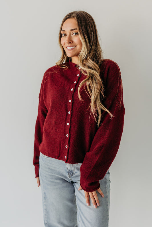 THE CAMPBELL CARDIGAN IN WINE RED