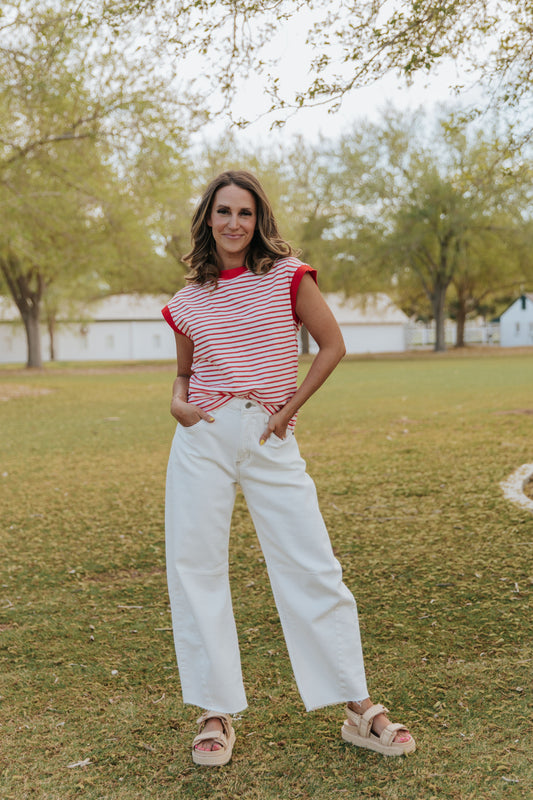 THE NATALIE STRIPED TOP IN BERRY