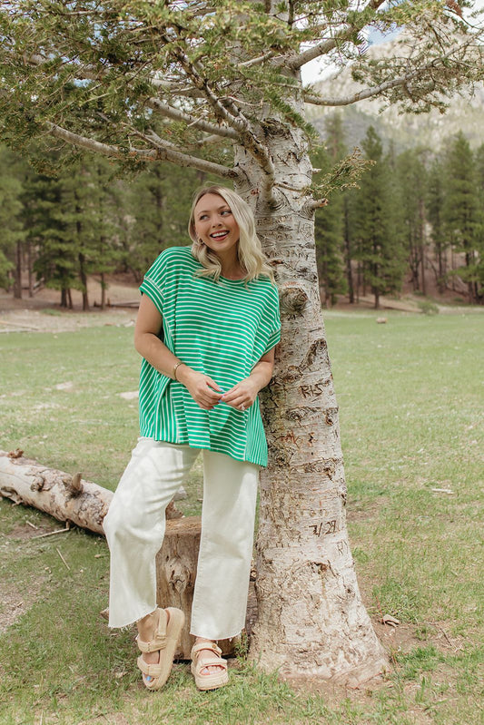THE HAVEN STRIPED WAFFLE SHIRT IN GREEN