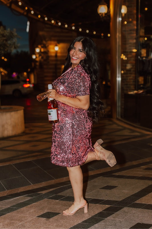 THE SEQUIN SHIFT DRESS IN ROSE BY PINK DESERT