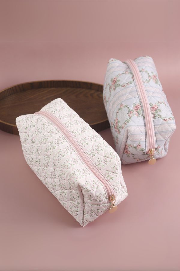 Floral Cosmetic Bag Hand Embroidered Makeup Bag With Flower