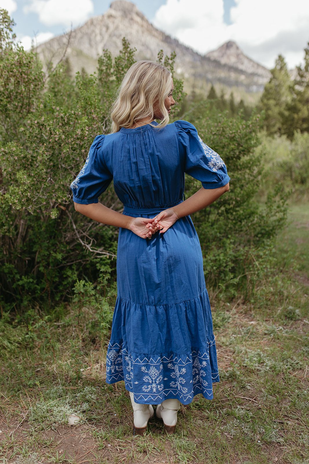 THE EASTON EMBROIDERED MAXI DRESS IN BLUE