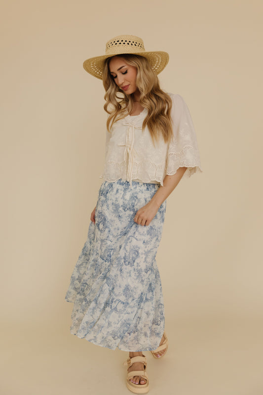 THE TEAGUE PLEATED MIDI SKIRT IN PORCELAIN
