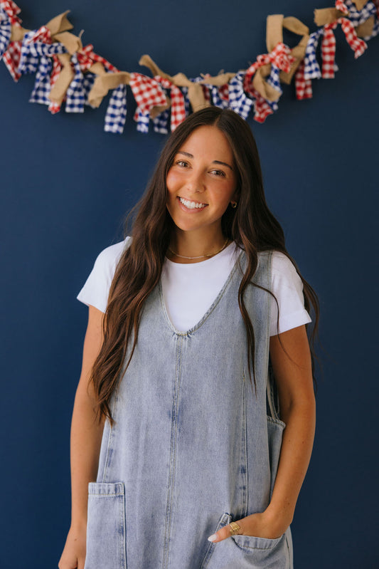 THE JUSTICE DENIM OVERALL DRESS IN LIGHT WASH