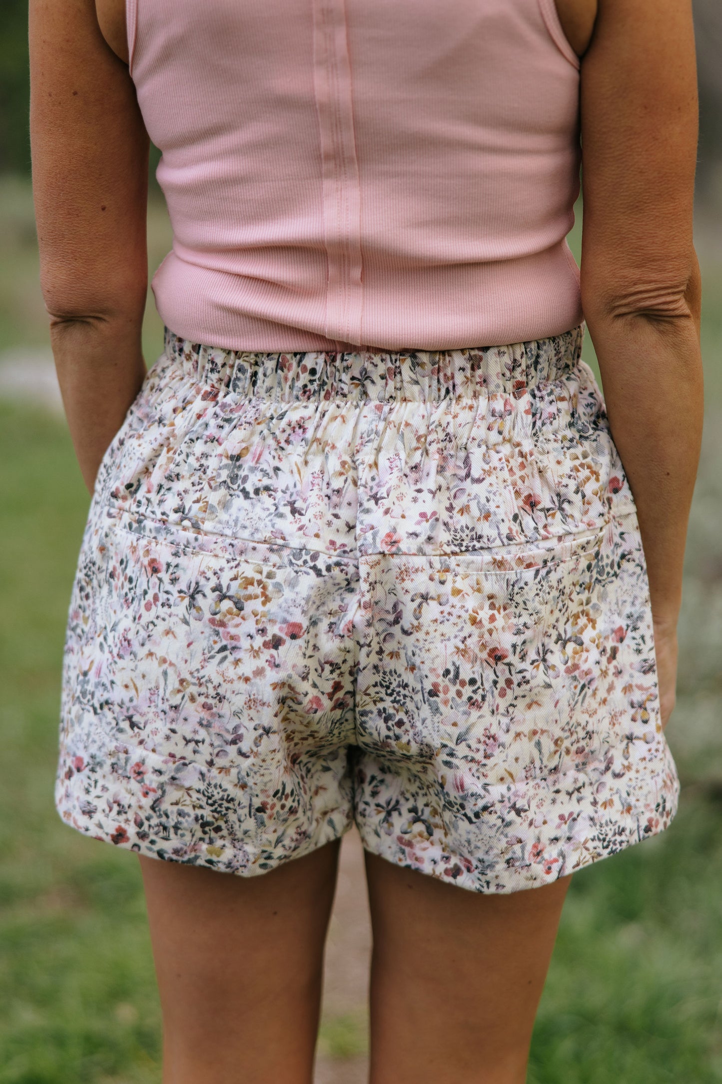 MARISSA WASHED SMOCKED BUTTON DOWN SHORTS WITH STRING