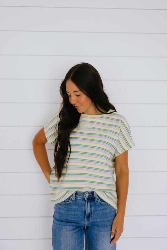 THE HAYDEN STRIPED BOXY TEE IN YELLOW