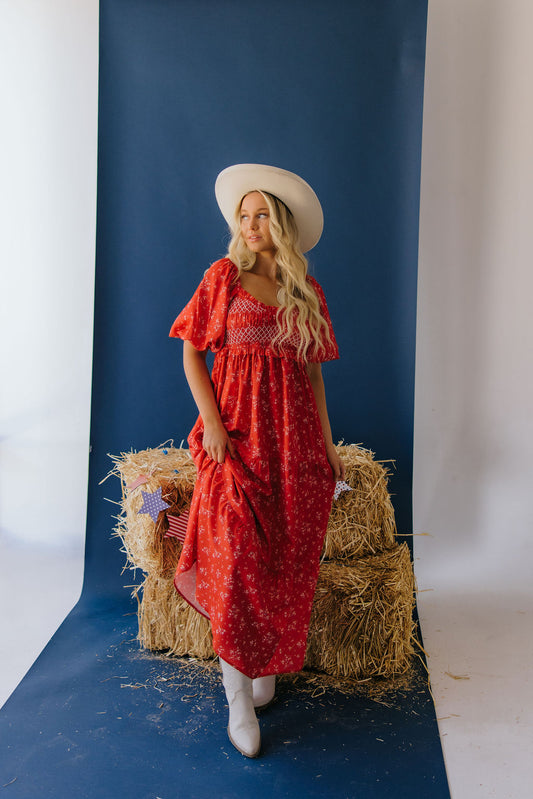 THE SCOTTIE FLORAL MAXI DRESS IN RED FLORAL