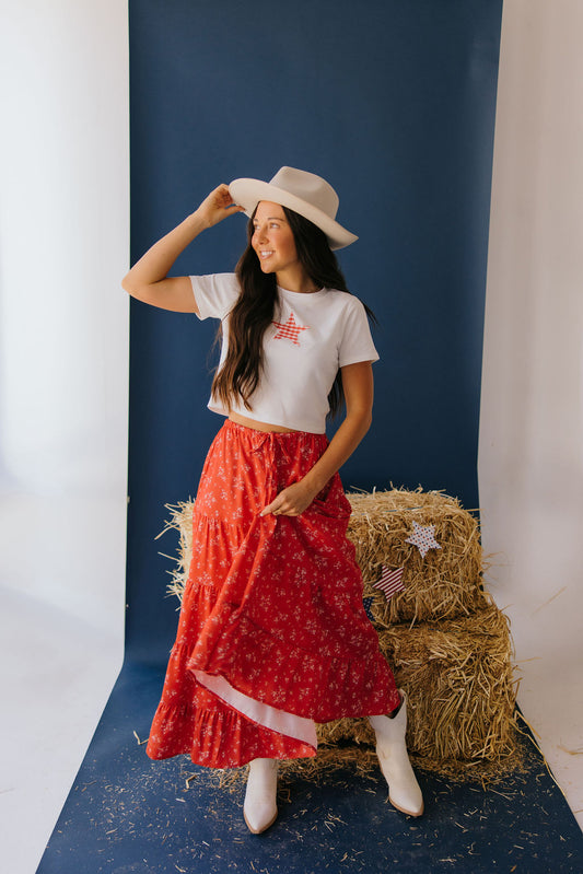 THE STETSON MAXI SKIRT IN RED FLORAL