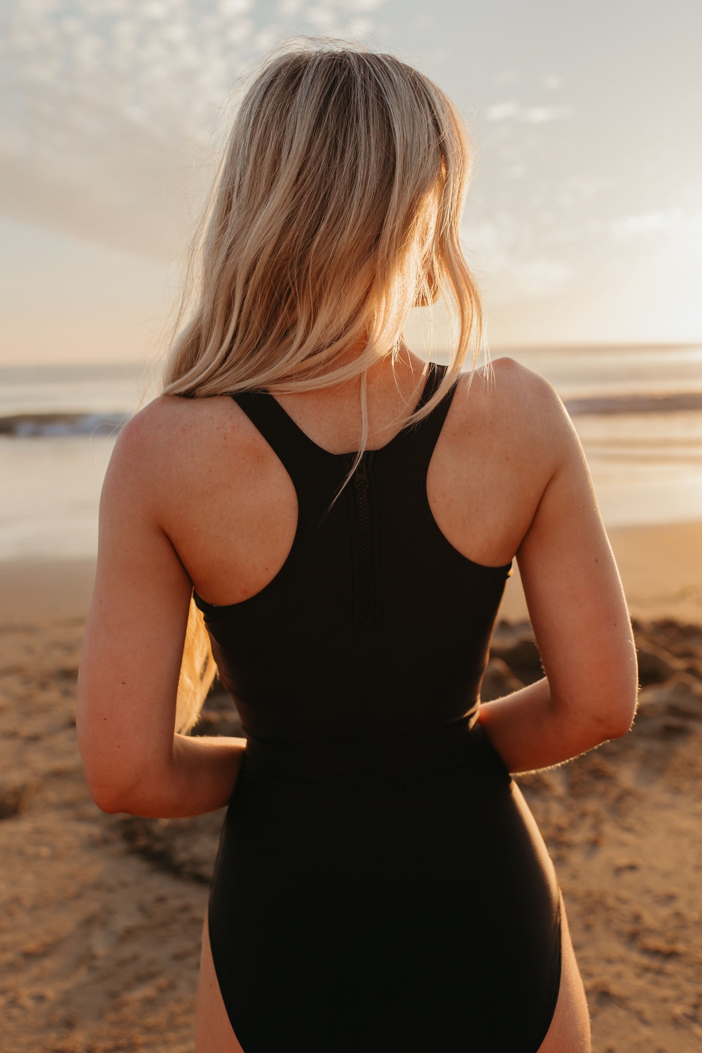 HIGH TIDE RACERBACK SWIM TOP IN BLACK BY PINK DESERT