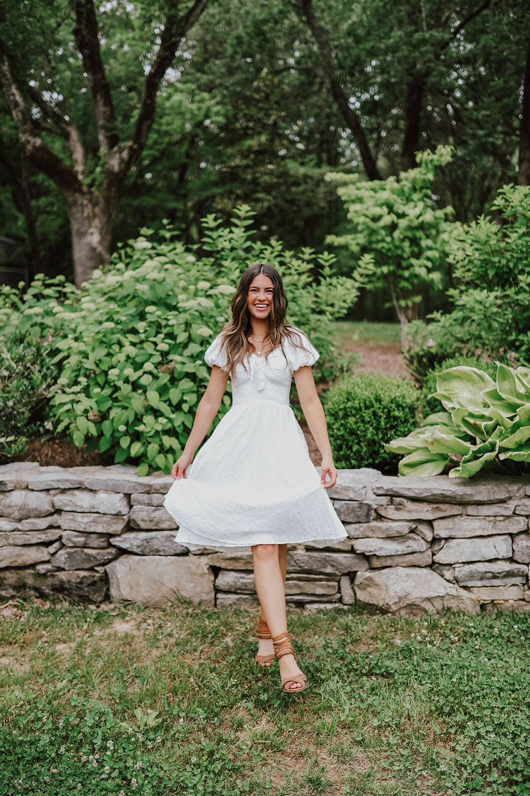 THE BETSY TIE FRONT EMBROIDERED DRESS IN WHITE BY PINK DESERT