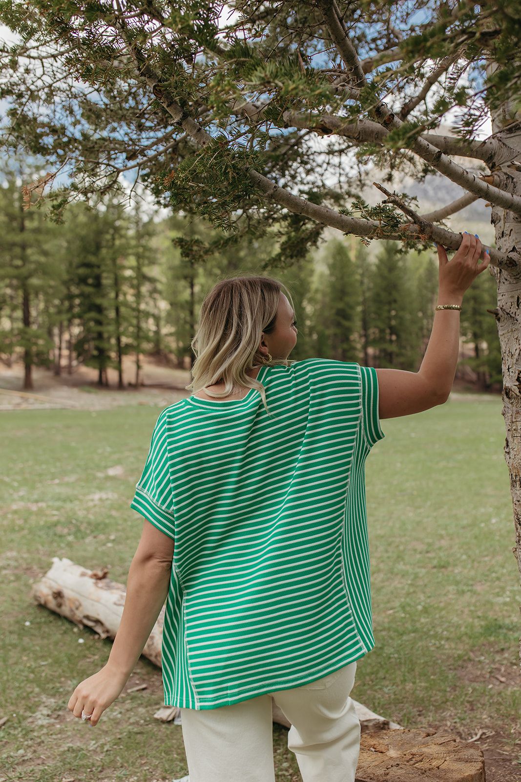 THE HAVEN STRIPED WAFFLE SHIRT IN GREEN