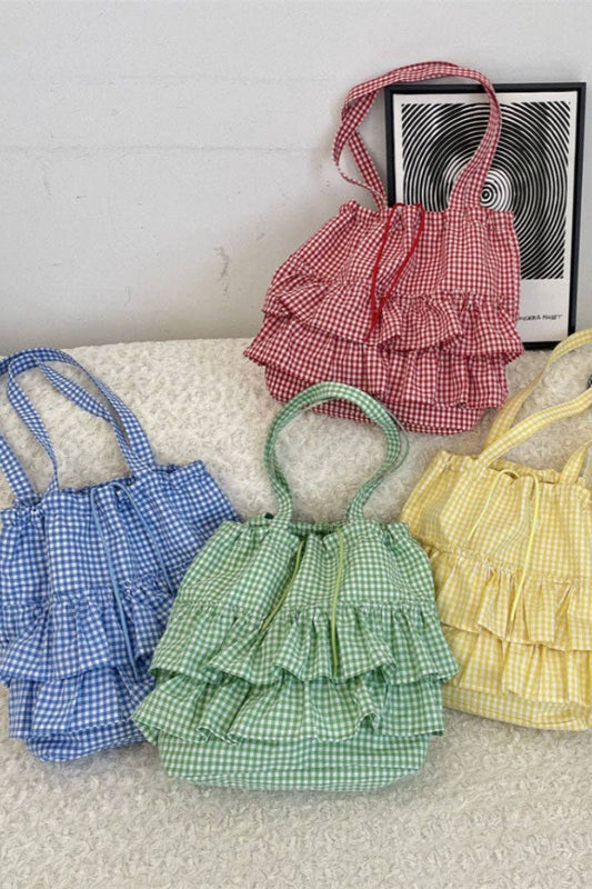 THE KAITLYN GINGHAM RUFFLE BAG IN RED