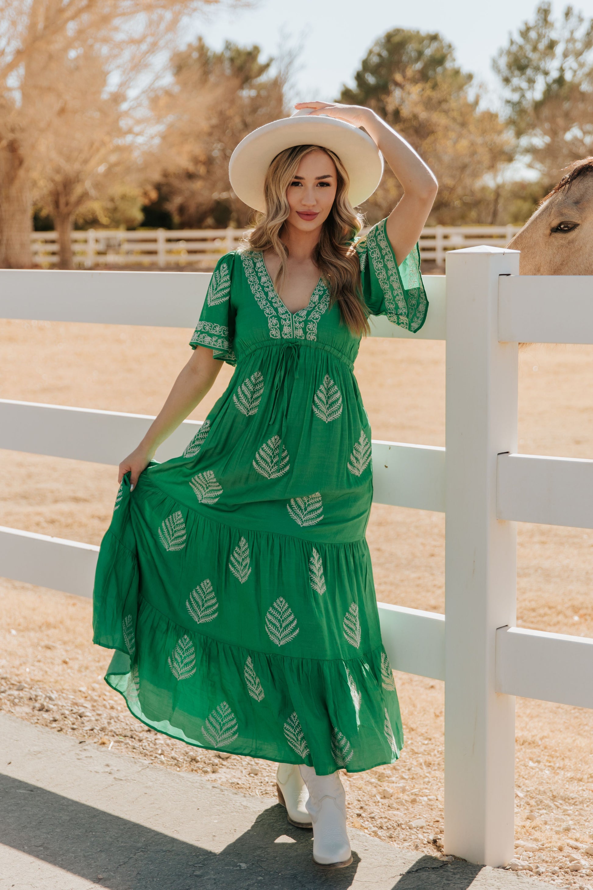 THE RAYLEIGH EMBROIDERED MAXI DRESS IN SPRING GREEN Small
