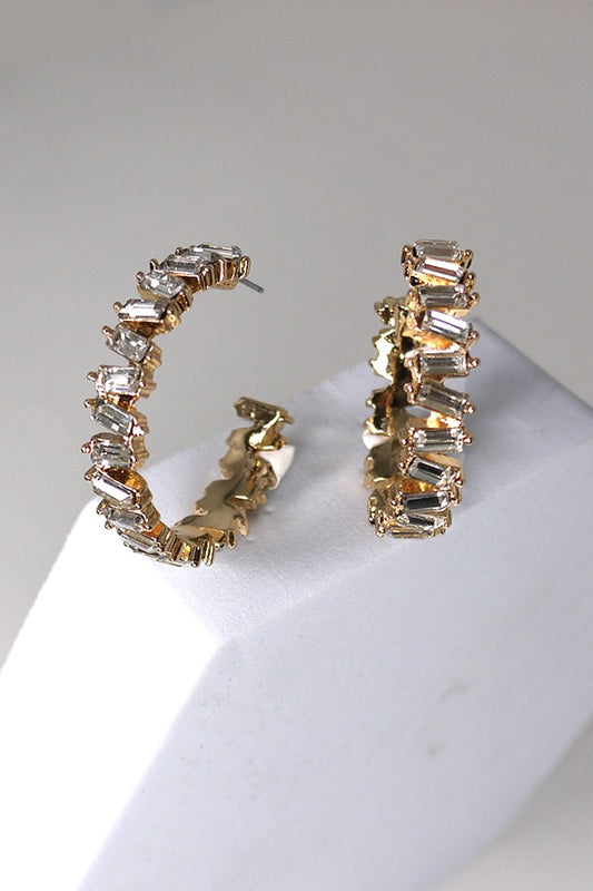 THE BAGUETTE STONE HOOP LARGE EARRINGS