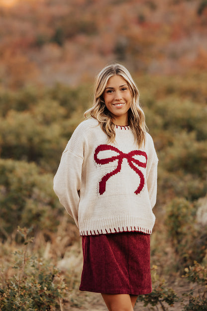 THE ALANA RIBBON SWEATER IN BURGUNDY
