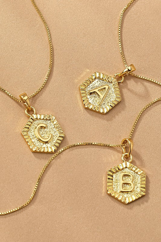 THE HEXAGON INITIAL PENDANT NECKLACE IN GOLD