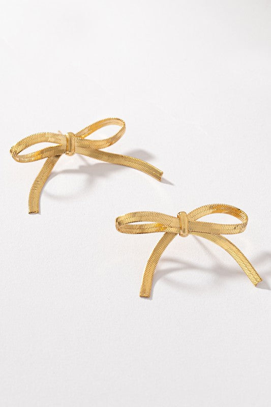 THE BOW EARRINGS IN HERRINGBONE CHAIN GOLD