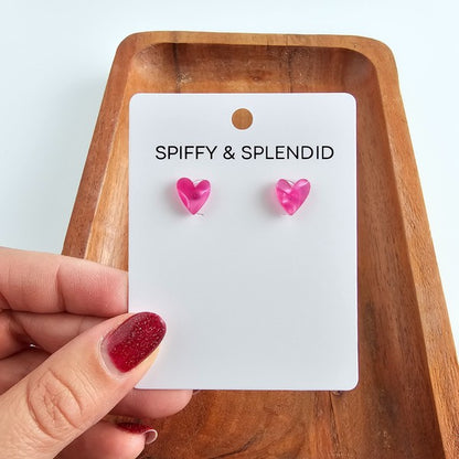 THE HAND DRAWN HEART STUD EARRINGS IN HOT PINK