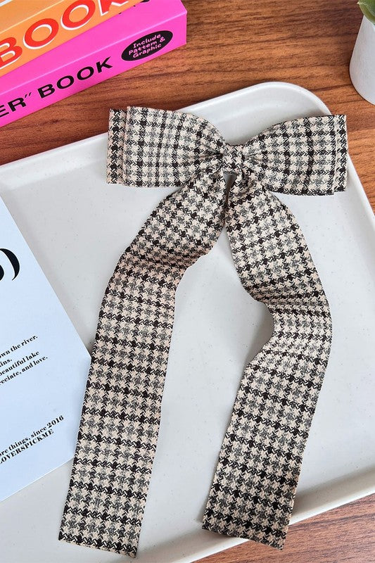 THE CHECKERED DOUBLE LAYER BOW RIBBON CLIP