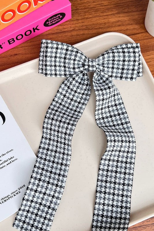 THE CHECKERED DOUBLE LAYER BOW RIBBON CLIP