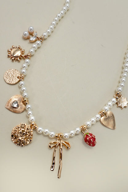THE PEARL BEADED CHARM NECKLACE IN GOLD