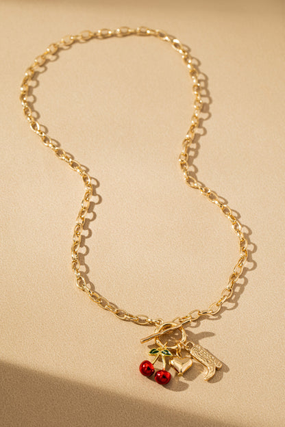 THE CHERRY CRUSH CHARM NECKLACE IN GOLD