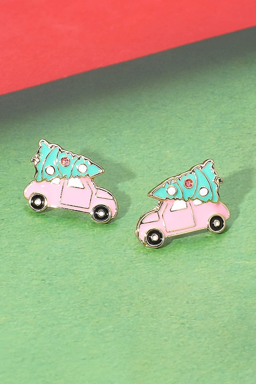 ENAMEL CHRISTMAS TREE TRUCK EARRINGS