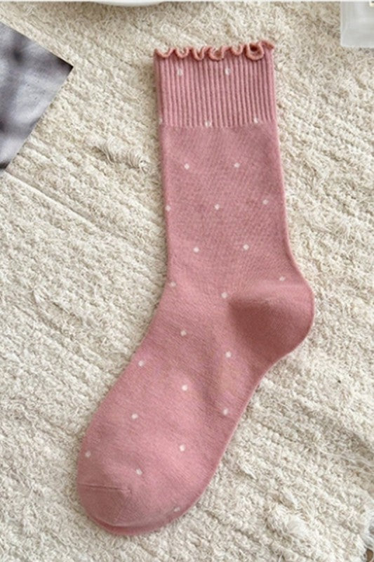THE RUFFLE TRIM POLKA DOT SOCKS