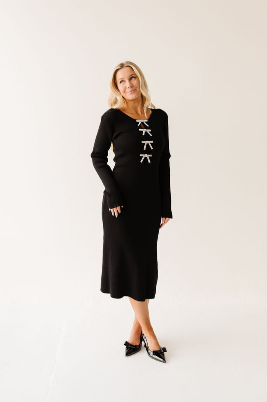 THE MARGO RHINESTONE RIBBON DRESS IN BLACK