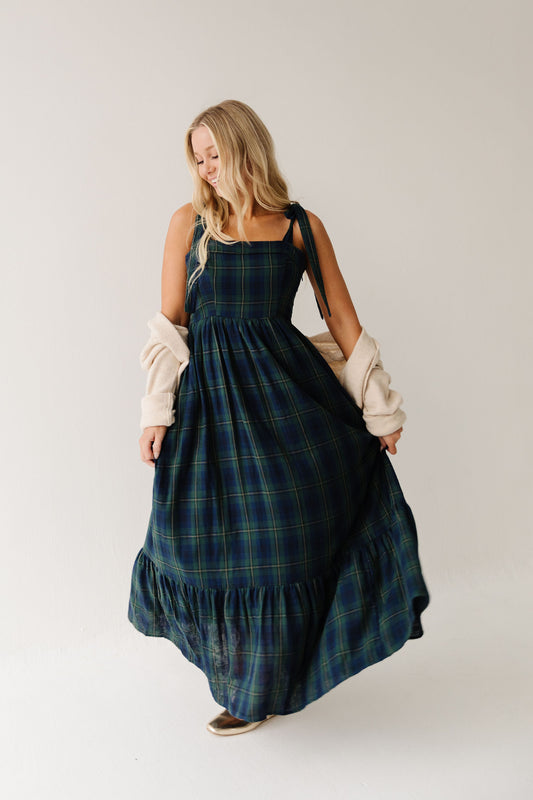 THE KATHERINE TARTAN MAXI IN GREEN PLAID