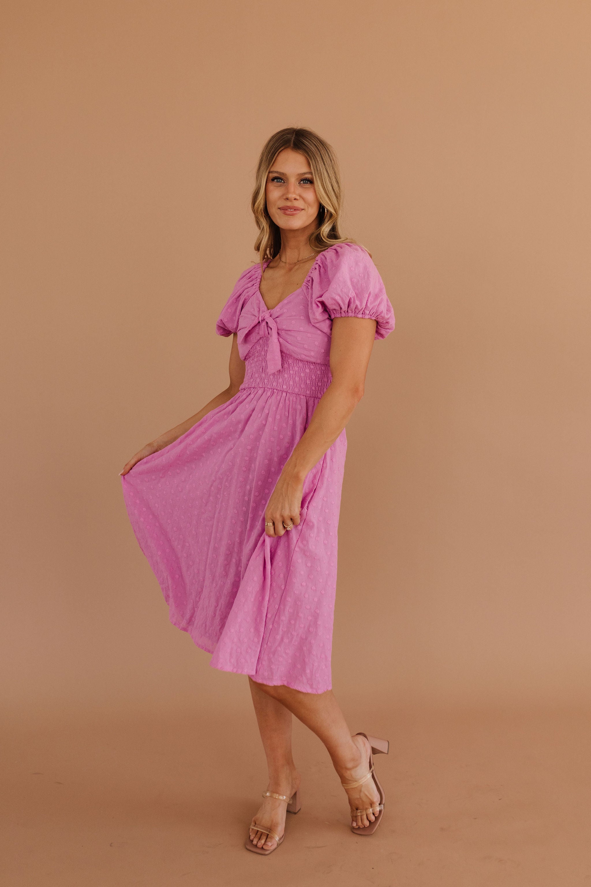 THE PAISLEY TIE FRONT SWISS DAISY DRESS IN ORCHID BY PINK DESERT