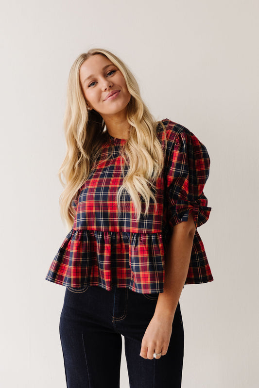 THE SIERRA HOLIDAY BLOUSE IN RED PLAID