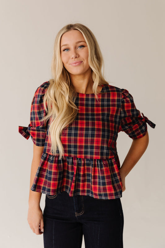 THE SIERRA HOLIDAY BLOUSE IN RED PLAID