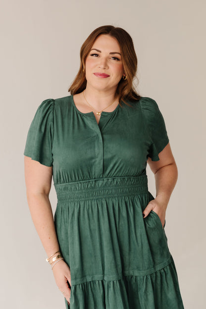 THE JASMINE SUEDE DRESS IN HUNTER GREEN
