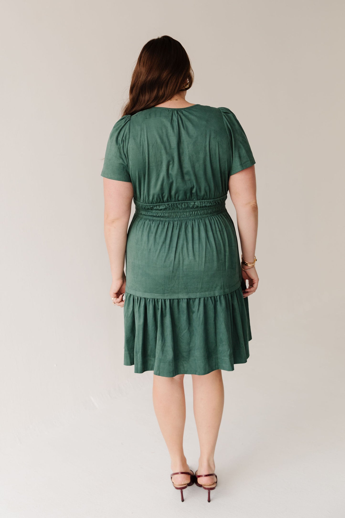 THE JASMINE SUEDE DRESS IN HUNTER GREEN