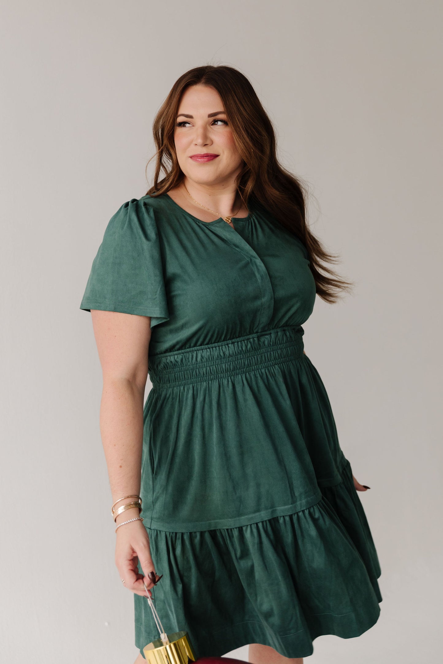 THE JASMINE SUEDE DRESS IN HUNTER GREEN