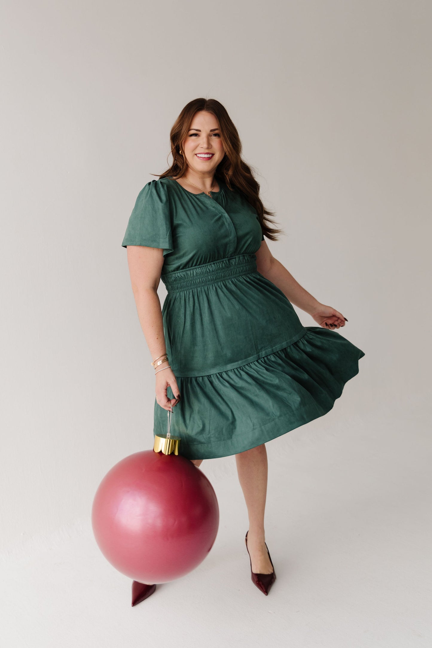 THE JASMINE SUEDE DRESS IN HUNTER GREEN