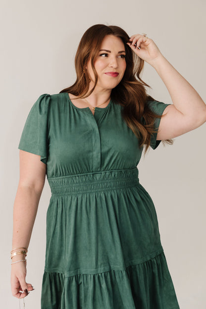 THE JASMINE SUEDE DRESS IN HUNTER GREEN