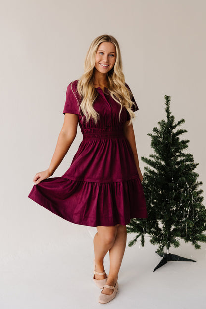 THE JASMINE SUEDE DRESS IN WINE RED