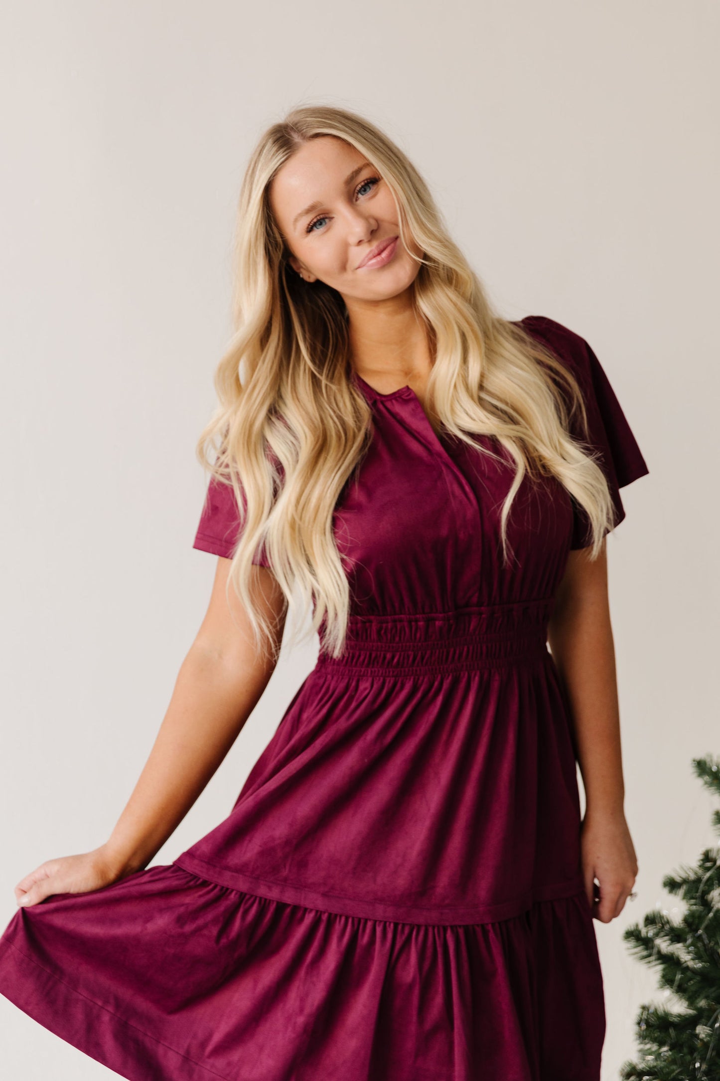 THE JASMINE SUEDE DRESS IN WINE RED