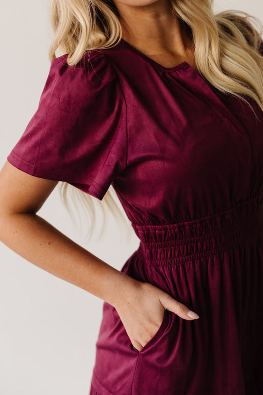 THE JASMINE SUEDE DRESS IN WINE RED
