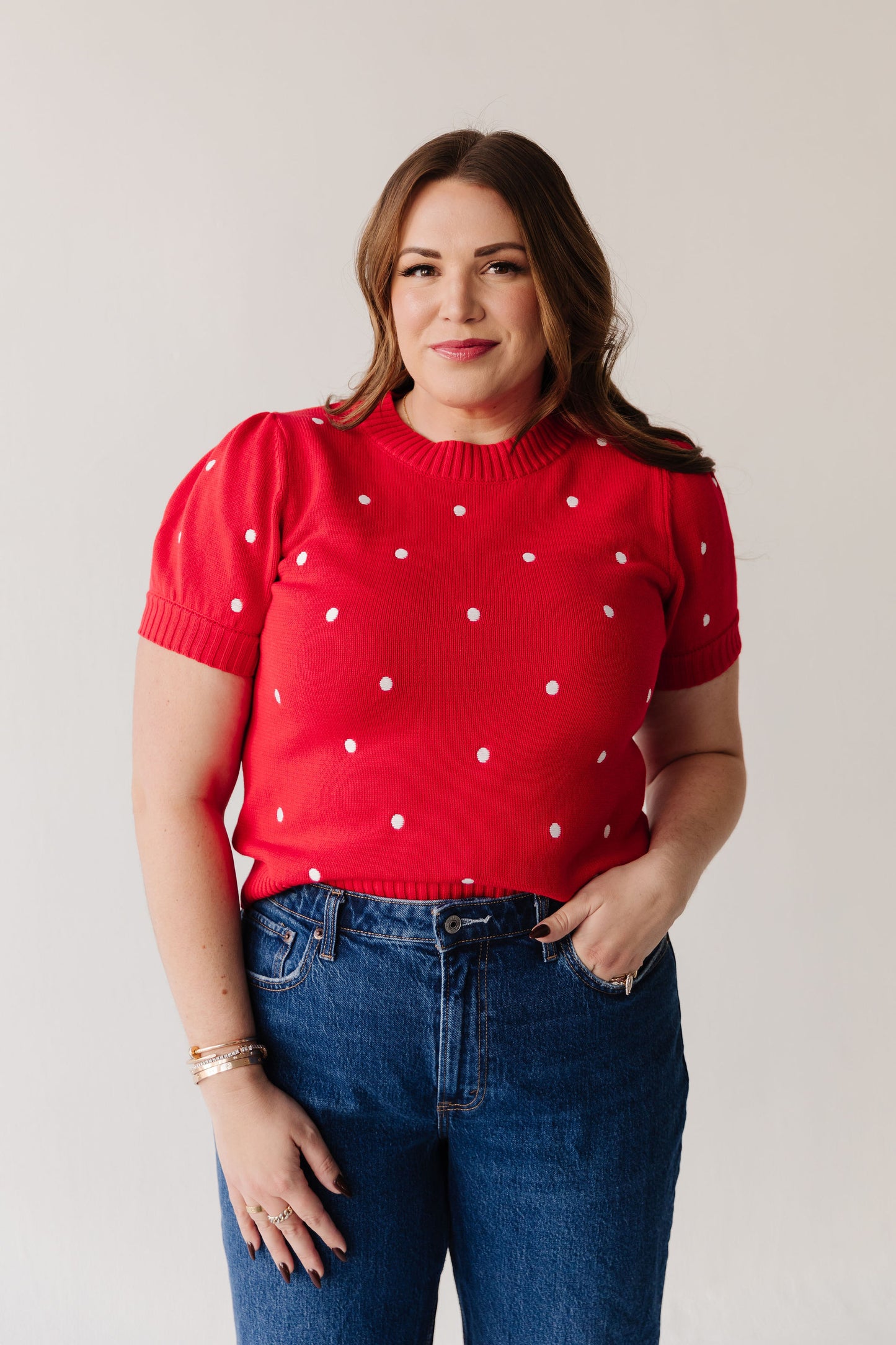 THE PEYTON POLKA DOT SWEATER IN RED