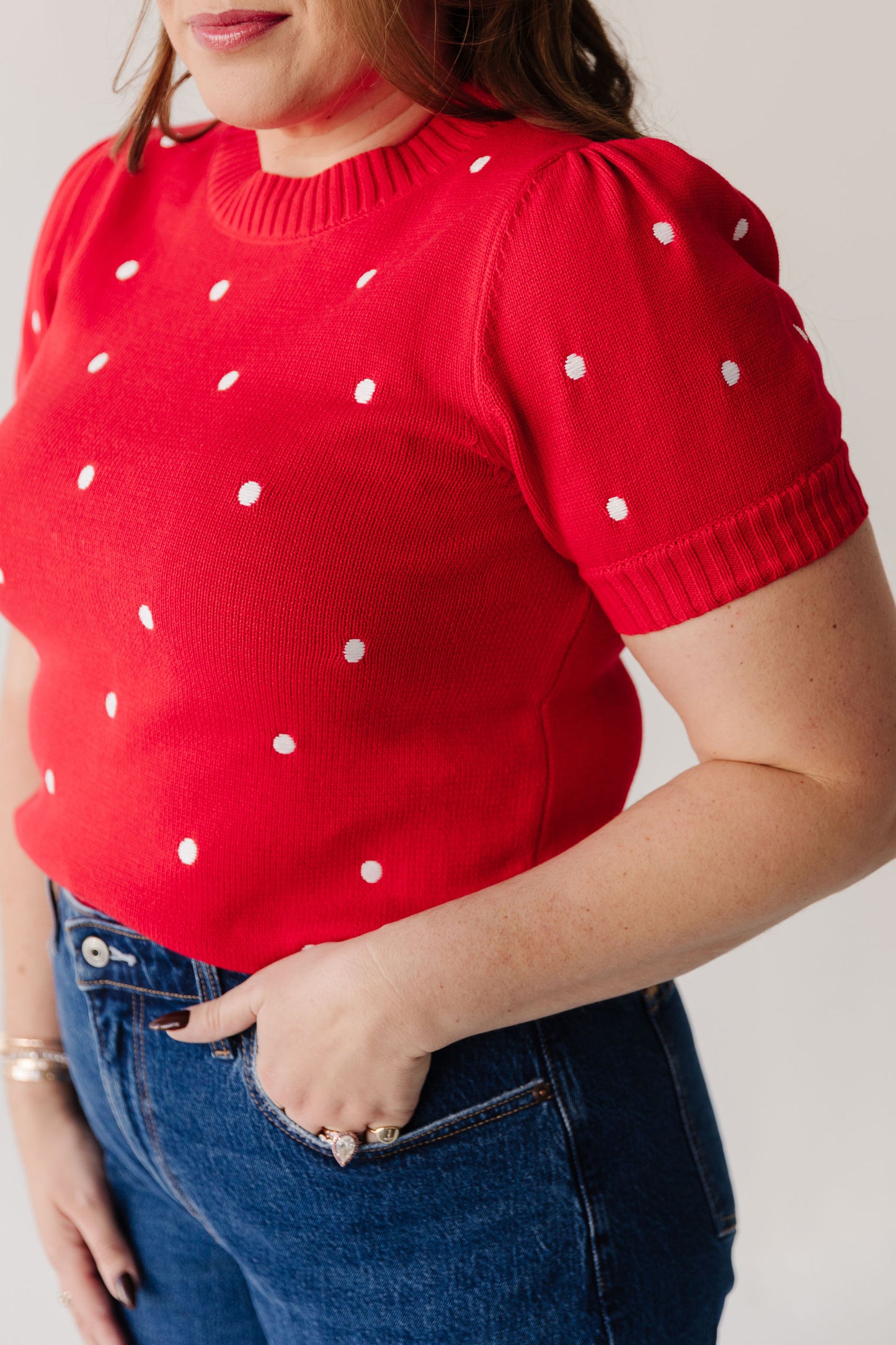 THE PEYTON POLKA DOT SWEATER IN RED