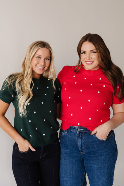 THE PEYTON POLKA DOT SWEATER IN RED